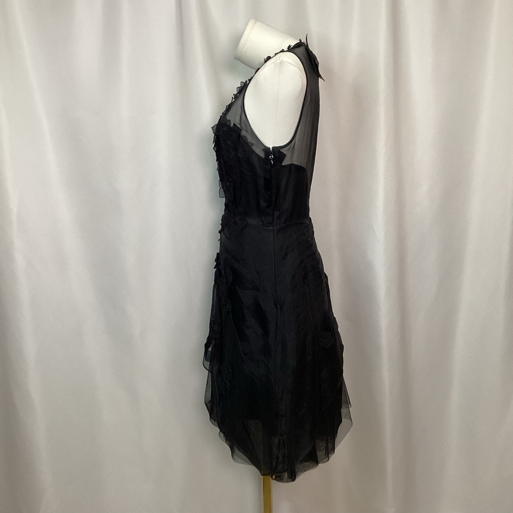 594. BCBGMaxAzria Black Asymmetrical Floral Dress Size 10 EUC - Picture 5 of 11